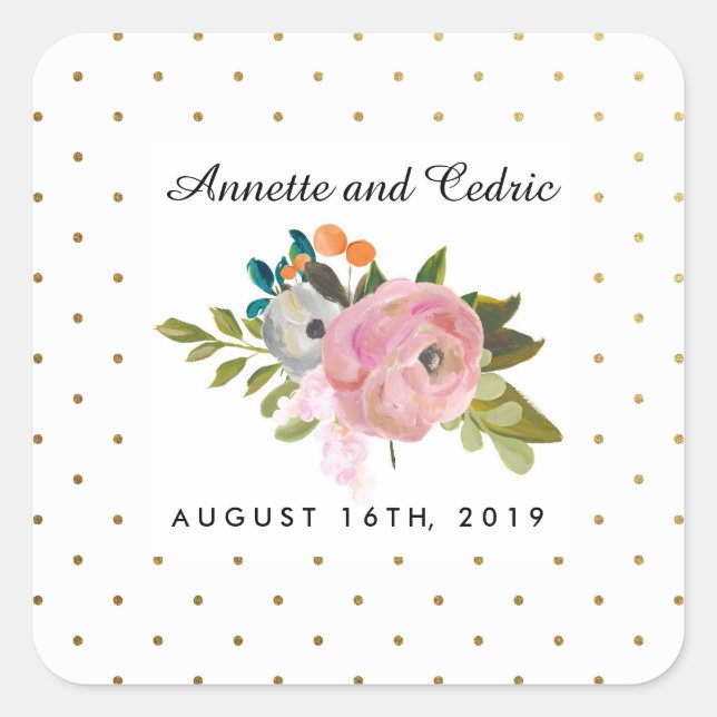 Dream Garden Floral Wedding Custom Favor Square Sticker (Front)