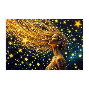 Dream girl surrounded by glowing bright stars acrylic print