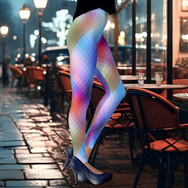 Dream Glass Checkered Colorful Spring Leggings (Modern design leggings featuring a geometrical glass pattern in unique and vibrant colors)