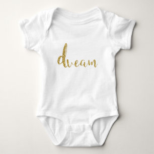 “Dream” Gold Typography Baby Girl Stylish Chic Baby Bodysuit