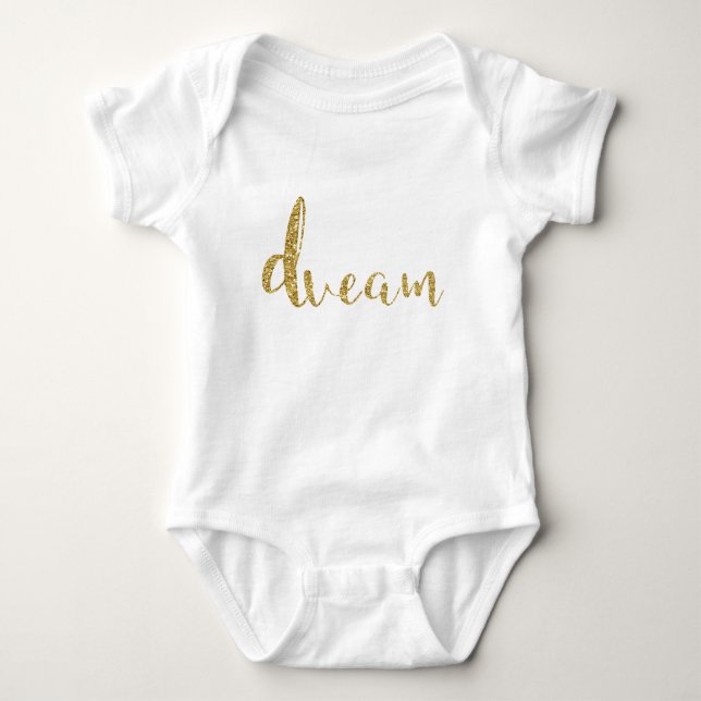 “Dream” Gold Typography Baby Girl Stylish Chic Bodysuit (Front)