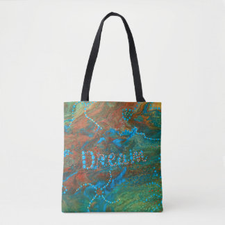 Dream green orange fluid art abstract tote bag