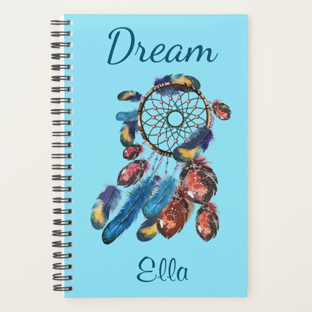 DREAM Hand Drawn Feather Dream Catcher custom Planner (Front)
