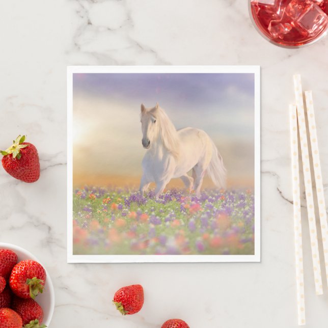 Dream Horse running through pink flower meadow Napkins (Insitu)