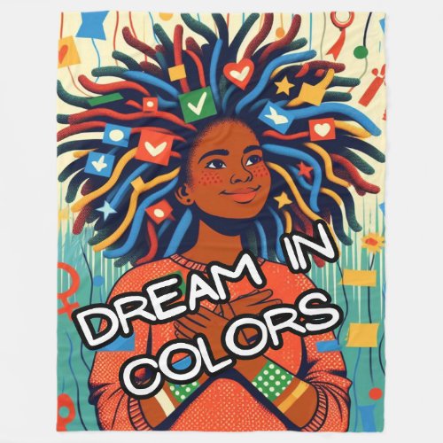 Dream in Colors Inspirational Black Power Design Fleece Blanket