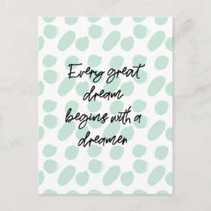 dream inspirational quote teal polka dots chic postcard