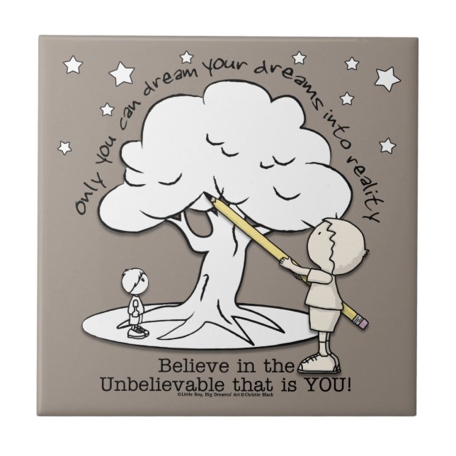 Dream Into Reality-Little Boy, Big Dreams Logo Ceramic Tile (Front)