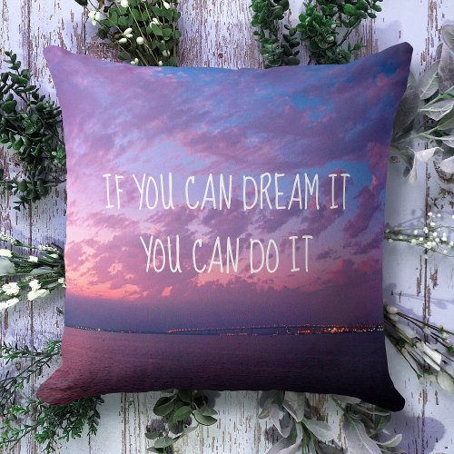 Dream It Do It Purple Ocean Sunset Photo large Throw Pillow