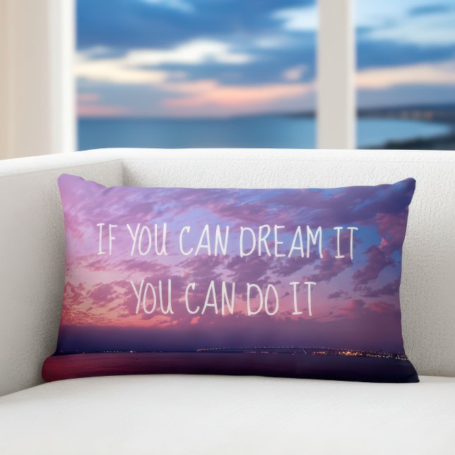 Dream It Do It Quote Purple Ocean Sunset Photo Lumbar Pillow (Creator Uploaded)