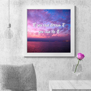 Dream It Do It Quote Purple Ocean Sunset Photo Poster