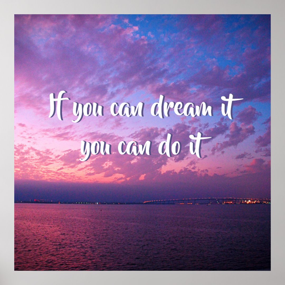 Dream It Do It Quote Purple Ocean Sunset Photo Poster | Zazzle