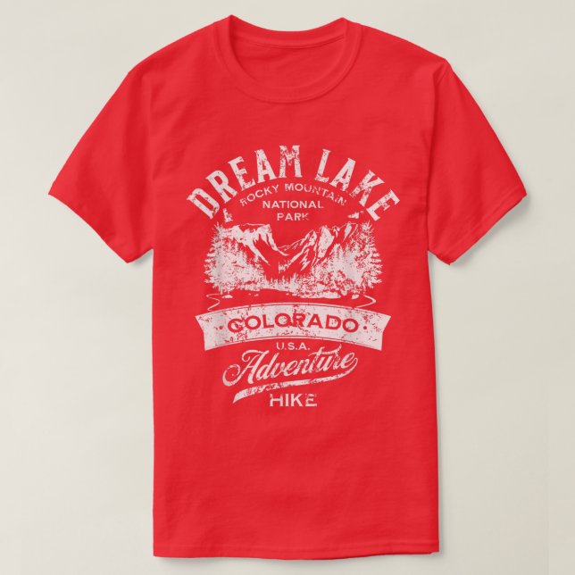Dream Lake Rocky Mountain National Park Distressed T-Shirt (Design Front)