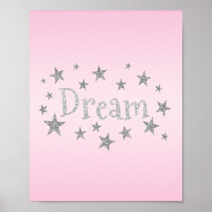 Dream Light Pink with Silver Glitter Poster
