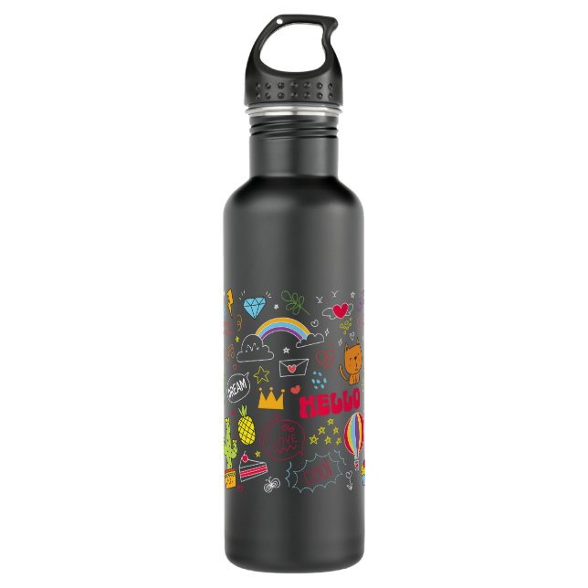 Dream Love Hello Visual Drawing Doodle Art Stainless Steel Water Bottle (Front)