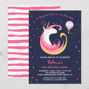 Dream Magical Unicorn & Hot Air Balloon Birthday Invitation