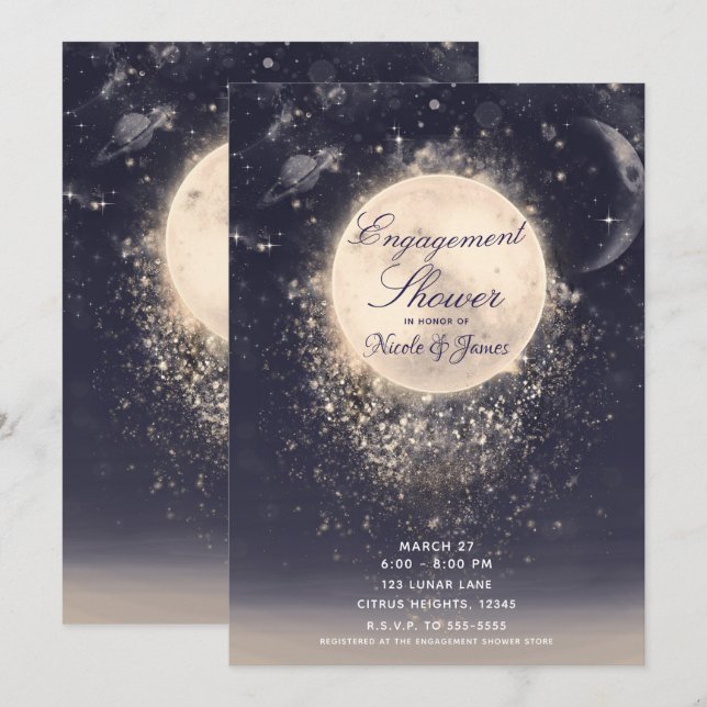 Dream Moon Magic Cosmic Sparkles Engagement Shower Invitation (Front/Back)