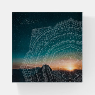 Dream Night Sky Stars Blue Sunset Sunrise Mandala Paperweight