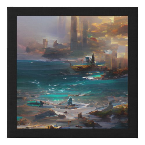 Dream of a water_world city abstract digital art  faux canvas print