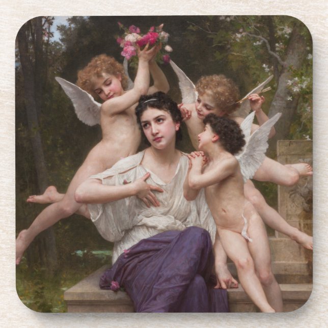 Dream of Spring, Rêve de Printemps by Bouguereau Beverage Coaster (Front)