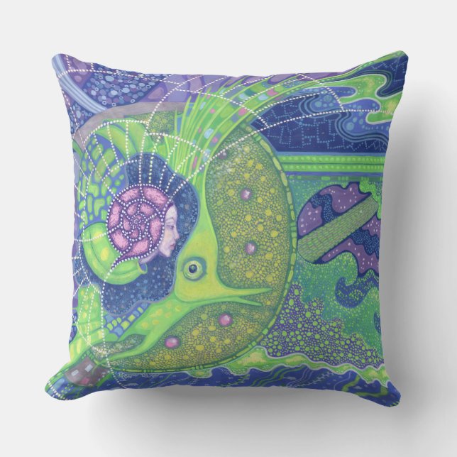 Dream of the full moon surreal underwater fantasy throw pillow (Front)