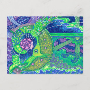 Dream of the full moon, surrealism mermaid fantasy postcard