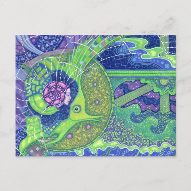 Dream of the full moon, surrealism mermaid fantasy postcard (Front)