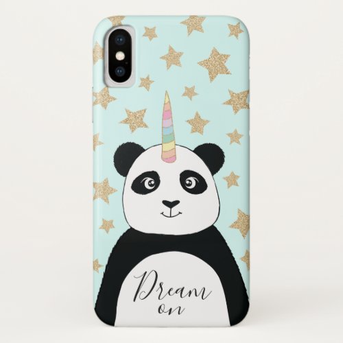 Dream On  Cute Pandicorn  Glitter Light Mint iPhone XS Case