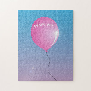 Dream on Quote Pink balloon in sky inspirational Jigsaw Puzzle