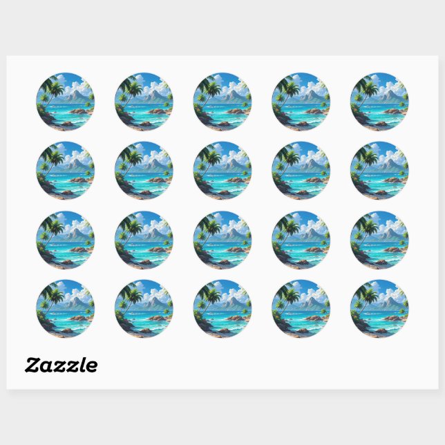 Dream On, Tropical Paradise, Classic Round Sticker (Sheet)