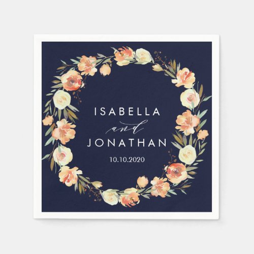 Dream Peach and Navy  Rustic wedding Personalized Napkins