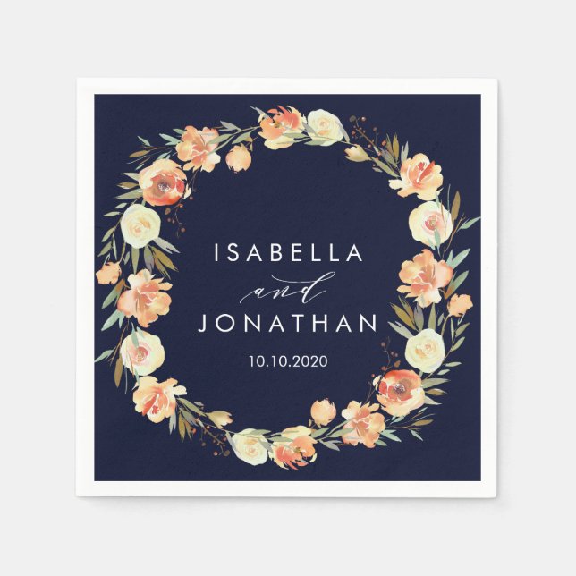 Dream Peach and Navy  Rustic wedding Personalized Napkins (Front)