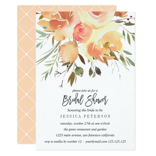 Dream Peach Flower Wedding Bridal Shower party Invitation