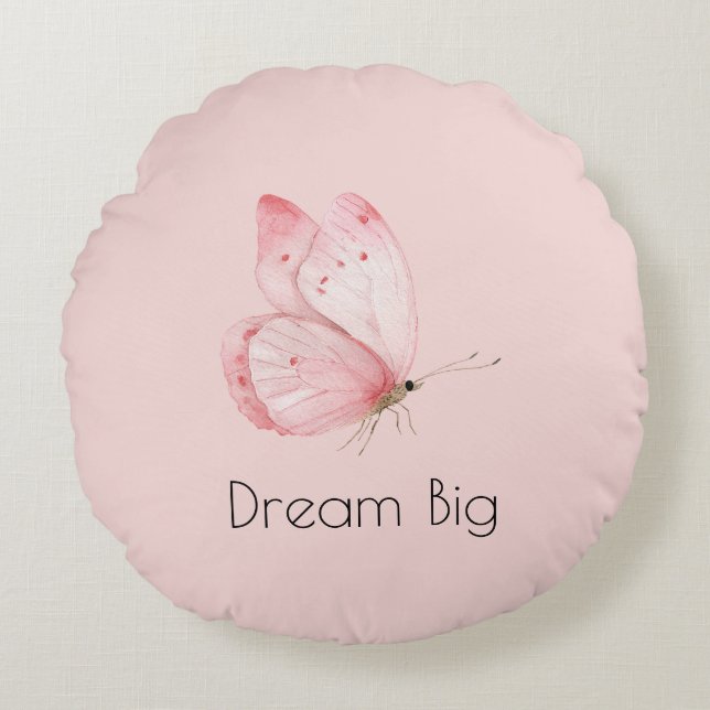 Dream Pink Butterfly Round Pillow (Front)