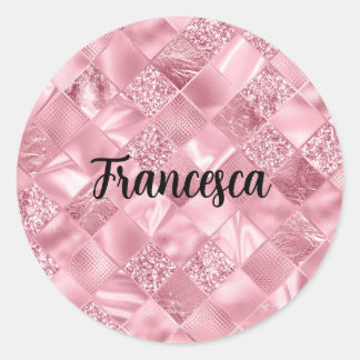 Dream Pink Diamonds with Faux Glitter and Foil Classic Round Sticker