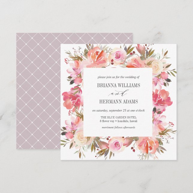 Dream Pink | Fancy Spring Floral Diamond Wedding Invitation (Front/Back)