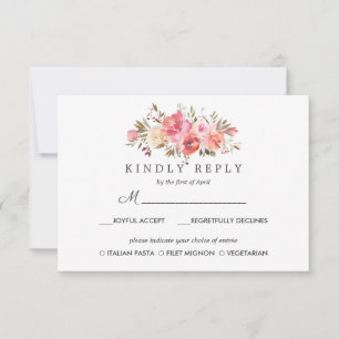 Dream Pink   Floral Wedding  RSVP MEAL option Card