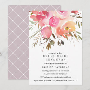 Dream Pink Flowers Bridesmaids Luncheon Wedding Invitation