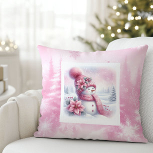 Dream Pink Forest Snowman Pinkmas Kids Cushion