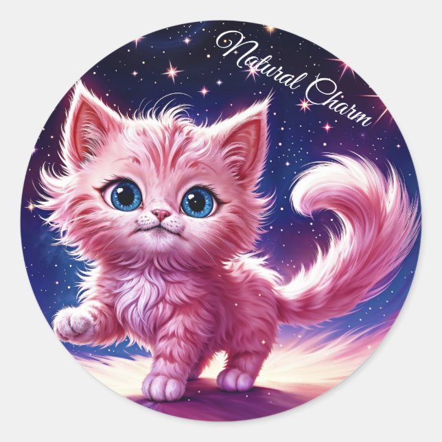 Dream pink kitten pets nursery unique design classic round sticker (Front)