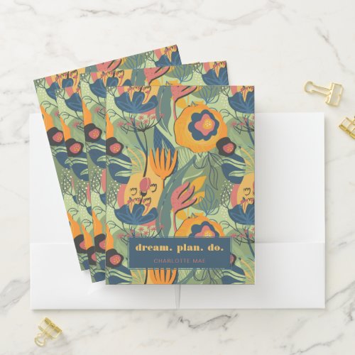 Dream Plan Do Colorful Abstract Floral Pocket Folder