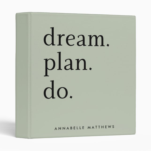 Dream Plan Do | Modern Minimalistic Sage Green   3 Ring Binder (Front/Spine)