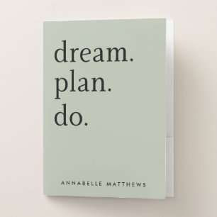 Dream Plan Do   Modern Minimalistic Sage Green   Pocket Folder