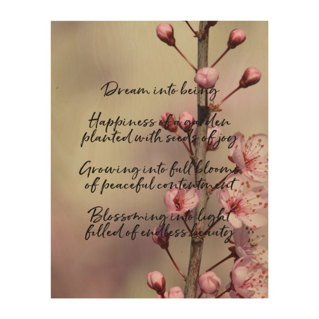Dream Poem Cherry Blossom Flowers Wood Wall Art (Front)