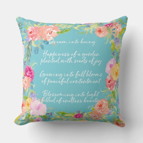 Dream Poem Watercolor Floral Throw Pillow
