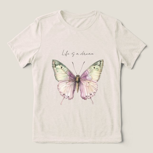 Dream Purple Green Butterfly Tri-Blend Shirt (Design Front)