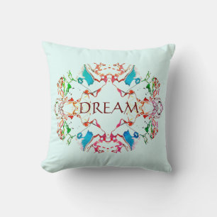 "Dream" Red Blue Green Burgundy Mandala on Aqua Throw Pillow