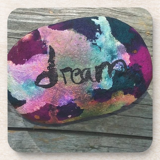Dream Rock I painted with alcohol and India ink. Beverage Coaster (Front)