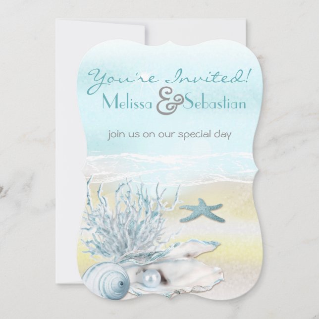 Dream Shore Beach Blue Wedding Invite (Front)
