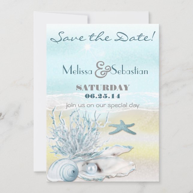 Dream Shore Beach Blue Wedding Save the Date (Front)