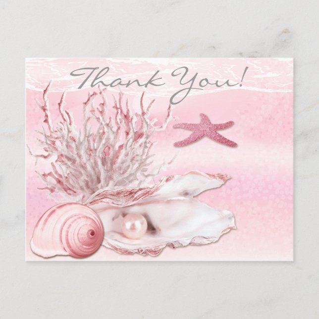 Dream Shore Beach Carnation Pink Thank You Postcard (Front)